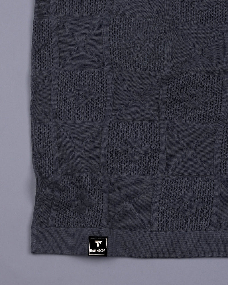 Bosstone Gray Knitted Cotton Zipper Polo T-Shirt