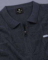 Bosstone Gray Knitted Cotton Zipper Polo T-Shirt