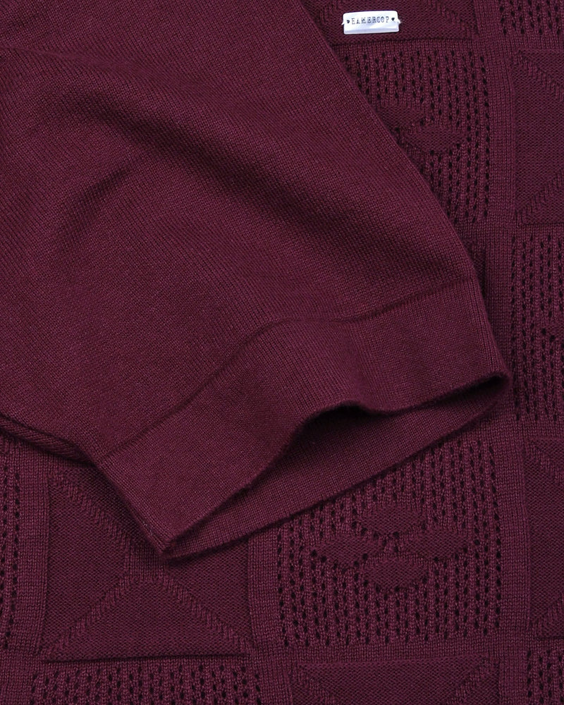 Bosstone Wine Maroon Knitted Cotton Zipper Polo T-Shirt