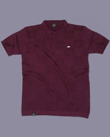 Bosstone Wine Maroon Knitted Cotton Zipper Polo T-Shirt