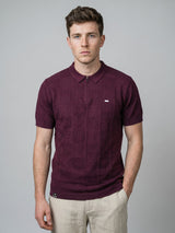 Bosstone Wine Maroon Knitted Cotton Zipper Polo T-Shirt