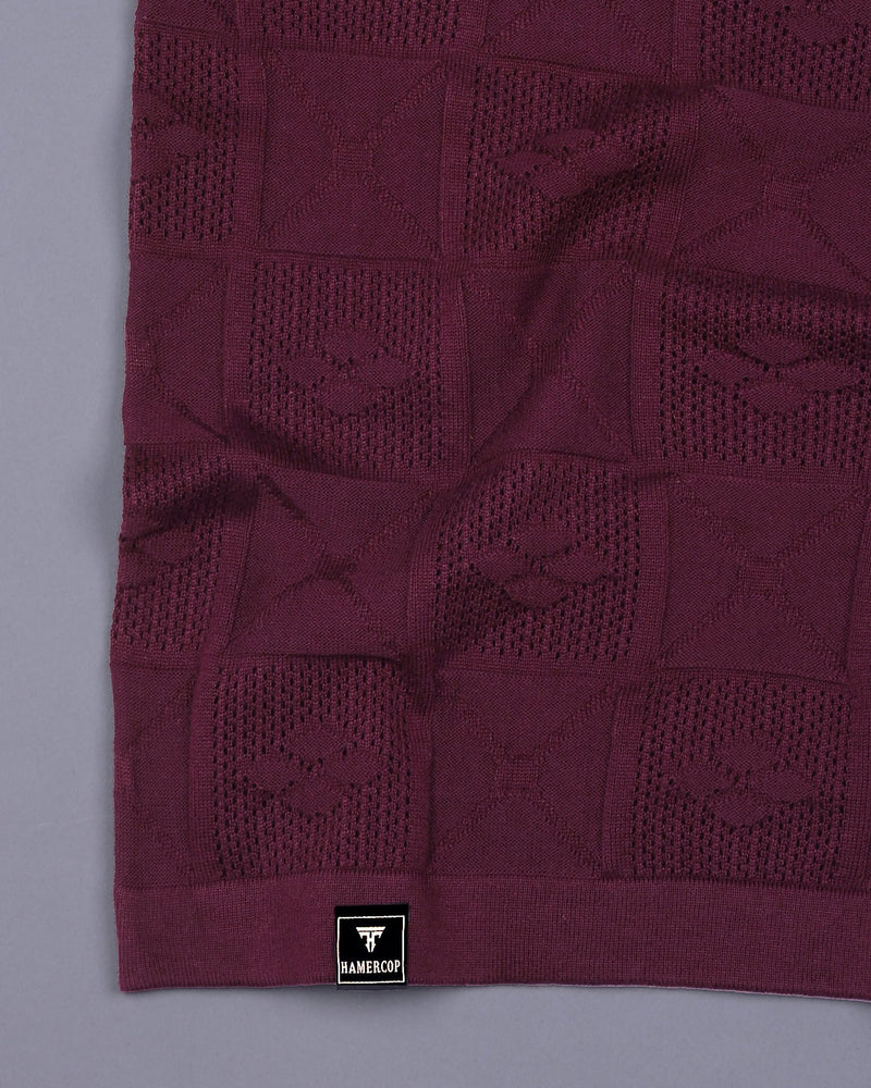 Bosstone Wine Maroon Knitted Cotton Zipper Polo T-Shirt