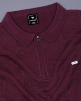 Bosstone Wine Maroon Knitted Cotton Zipper Polo T-Shirt