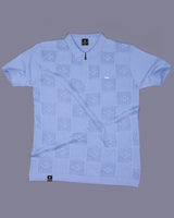 Bosstone Ice Blue Knitted Cotton Zipper Polo T-Shirt