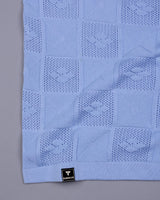 Bosstone Ice Blue Knitted Cotton Zipper Polo T-Shirt