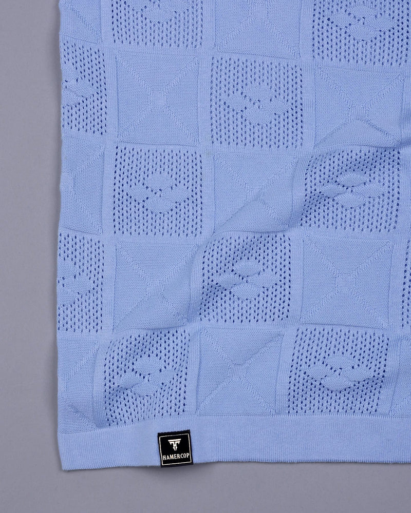 Bosstone Ice Blue Knitted Cotton Zipper Polo T-Shirt