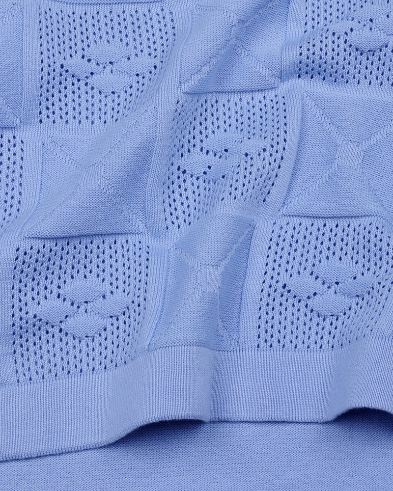 Bosstone Ice Blue Knitted Cotton Zipper Polo T-Shirt