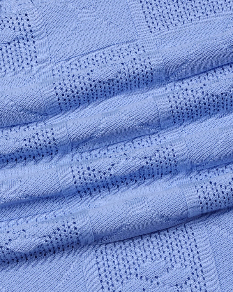 Bosstone Ice Blue Knitted Cotton Zipper Polo T-Shirt