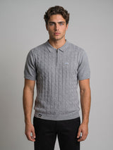 Tbesta Gray Knitted Melange Cotton Zipper Polo T-Shirt