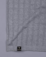 Tbesta Gray Knitted Melange Cotton Zipper Polo T-Shirt