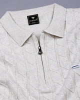 Tbesta Ivory Cream Knitted Melange Cotton Zipper Polo T-Shirt