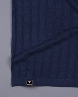 Tbesta NavyBlue Knitted Melange Cotton Zipper Polo T-Shirt