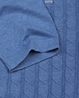 Tbesta SkyBlue Knitted Melange Cotton Zipper Polo T-Shirt