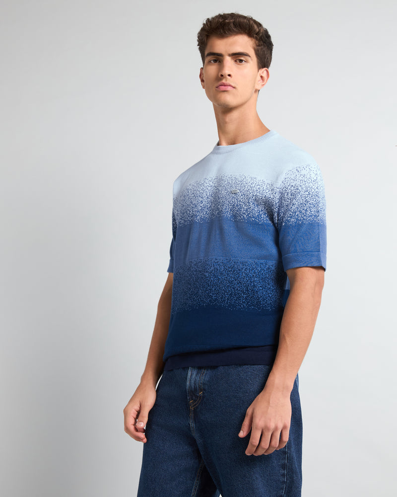トップス rurumu: tribal tattoo knit tops sax Blue Windsor Blue Multicolor Knitted Cotton T-Shirt – Hamercop