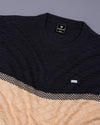 Gray With Cream And Green Knitted Cotton Designer T-Shirt