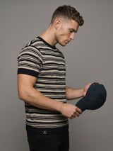 Tuzon Black Stripe Knitted Cotton T-Shirt