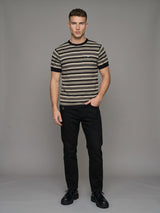 Tuzon Black Stripe Knitted Cotton T-Shirt