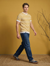 Tuzon Yellow Stripe Knitted Cotton T-Shirt