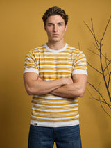 Tuzon Yellow Stripe Knitted Cotton T-Shirt