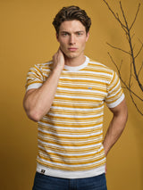 Tuzon Yellow Stripe Knitted Cotton T-Shirt