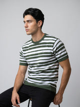 Aura Green Stripe Knitted Cotton T-Shirt