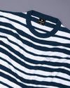 Aura Peacock Blue Stripe Knitted Cotton T-Shirt