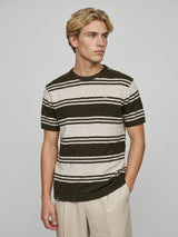 Mexico Green With Dust White Stripe Knitted Cotton T-Shirt