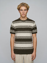 Mexico Green With Dust White Stripe Knitted Cotton T-Shirt