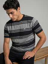 Mexico Gray Multi Stripe Knitted Cotton T-Shirt