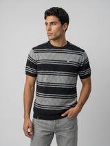 Mexico Gray Multi Stripe Knitted Cotton T-Shirt