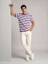 Onion Peel Hexagon Pattern Knitted Cotton T-Shirt