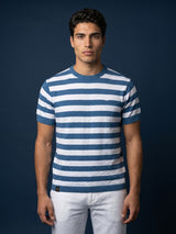Steel Blue Hexagon Pattern Knitted Cotton T-Shirt