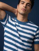 Steel Blue Hexagon Pattern Knitted Cotton T-Shirt