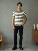 Pistachio Green Hexagon Pattern Knitted Cotton T-Shirt