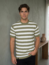Pistachio Green Hexagon Pattern Knitted Cotton T-Shirt