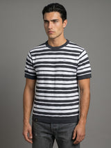 Aura Gray Stripe Knitted Cotton T-Shirt