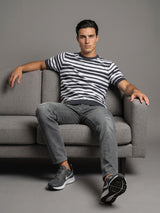 Aura Gray Stripe Knitted Cotton T-Shirt