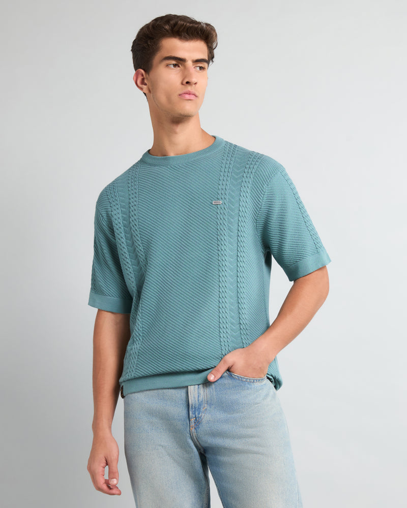 Dragon Teal Green Knitted Cotton T-Shirt