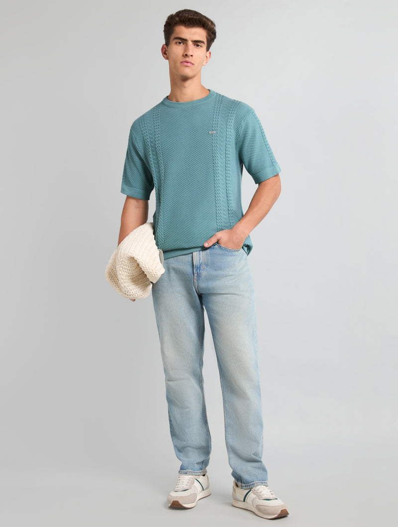 Dragon Teal Green Knitted Cotton T-Shirt