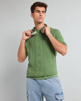 Limon Parrot Green Knitted Cotton T-Shirt