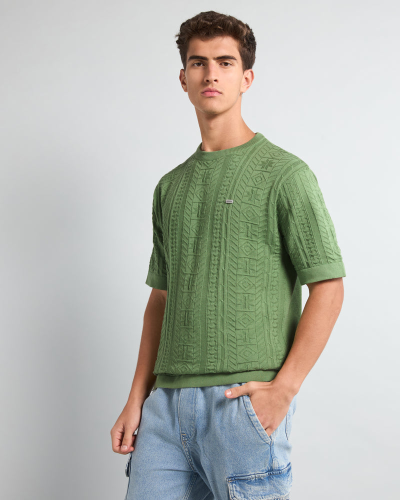 Parrot Green Knitted Cotton T-Shirt for Men – Hamercop
