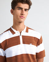 Eclair Brown Knitted Cotton Zipper Polo T-Shirt