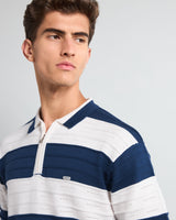 Eclair Blue Knitted Cotton Zipper Polo T-Shirt