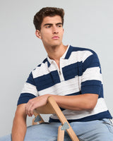 Eclair Blue Knitted Cotton Zipper Polo T-Shirt