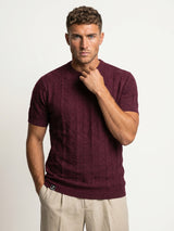 Vertex Beet Maroon Knitted Melange Cotton T-Shirt