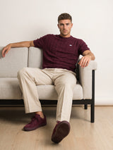 Vertex Beet Maroon Knitted Melange Cotton T-Shirt