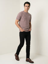 Vertex Coco Cream Knitted Melange Cotton T-Shirt