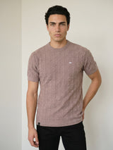 Vertex Coco Cream Knitted Melange Cotton T-Shirt
