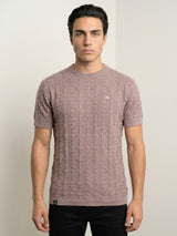 Vertex Coco Cream Knitted Melange Cotton T-Shirt