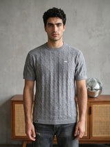 Vertex Cloud Gray Knitted Melange Cotton T-Shirt